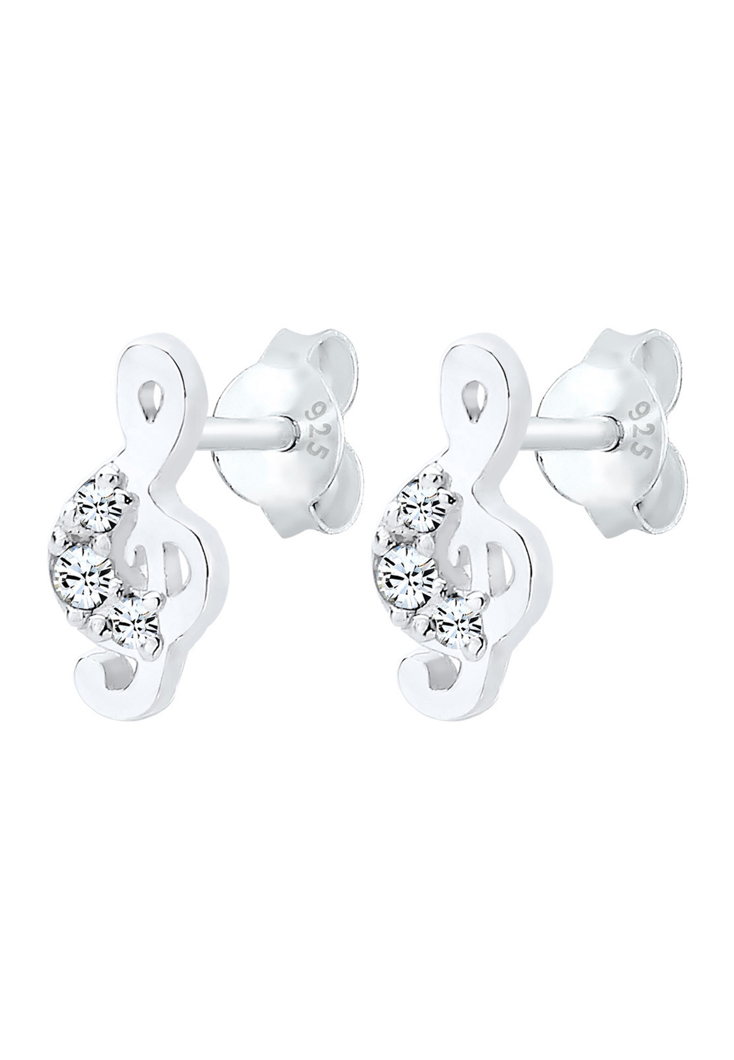 Elli Femmes clous d'oreilles motif clé de sol classique avec cristaux en argent sterling 925