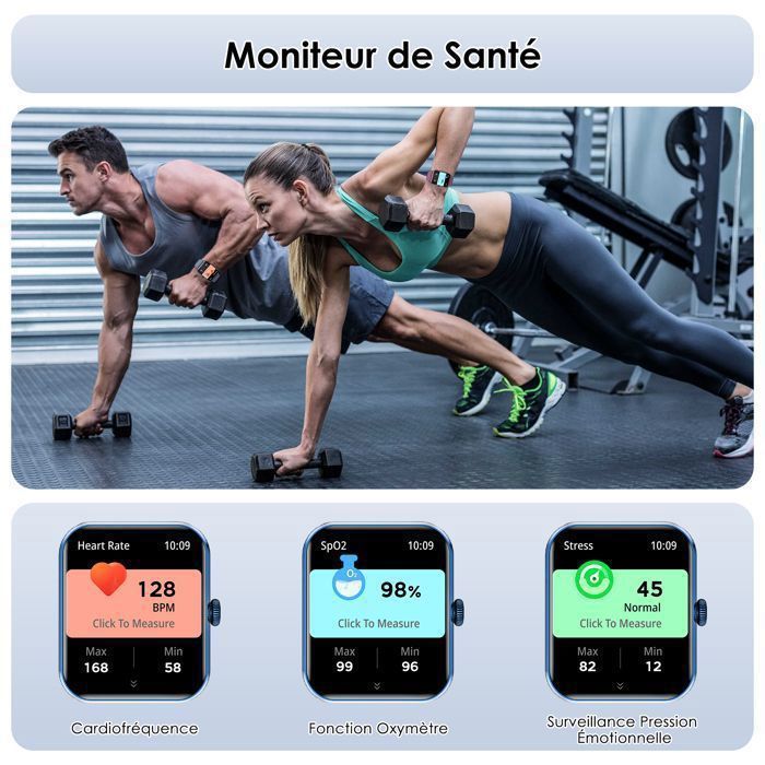 Smartwatch da uomo Blackview con chiamate Bluetooth, monitoraggio della frequenza cardiaca, SpO2, monitoraggio del sonno, contacalorie, contapassi e rilevamento di 100 attività sportive, colore blu.