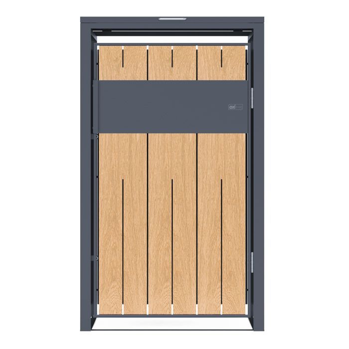 AXI Luke Cache Poubelle en Métal, Anthracite/Effet Bois - Abri poubelle pour 1 conteneur - Max. 240L - Abri Poubelle Extérieur avec