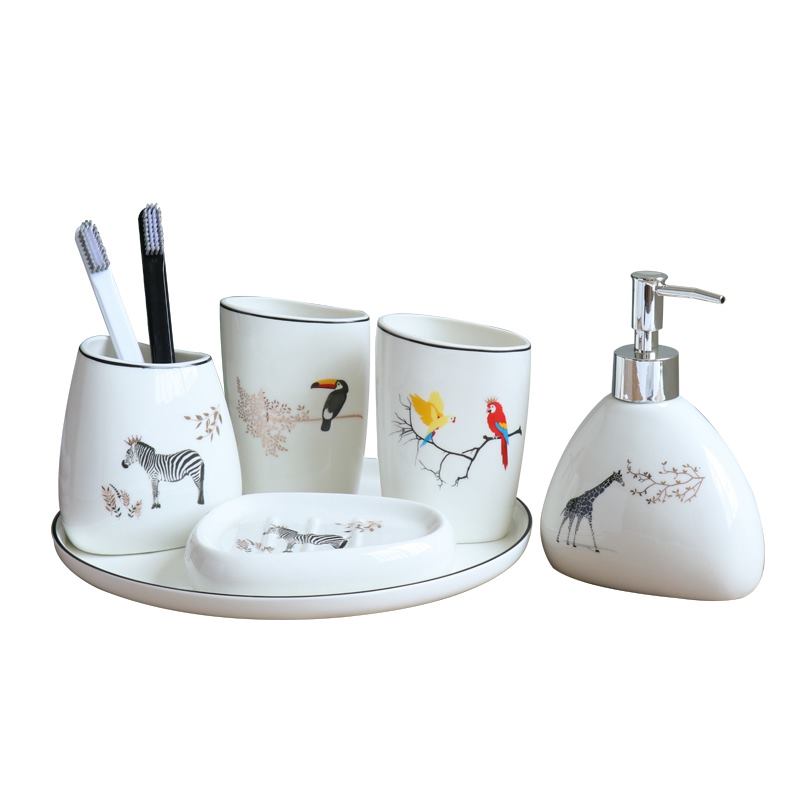 Juego de accesorios de baño nórdicos, kit de lavado de cerámica, vaso para enjuague bucal, dispensador de jabón, soporte para cepillos de dientes, bandeja de almacenamiento para utensilios del hogar.