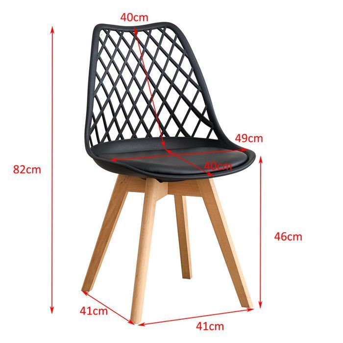 Lot de 4 chaises de salle à manger - scandinave (noir), pieds en bois massif - dossier ajouré