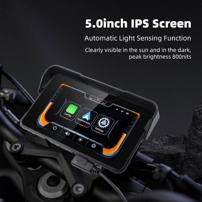 Pantalla de navegación digital portátil para motocicletas, 5.0 pulgadas, inalámbrica, CarPlay, Android Auto, para el tablero de la motocicleta