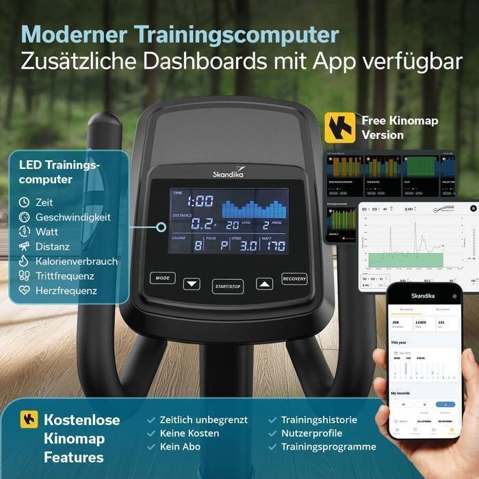 Skandika Fint P8-R Connected Elliptical Trainer - 32 Resistance Levels - 22 Programs - Max. 120 kg