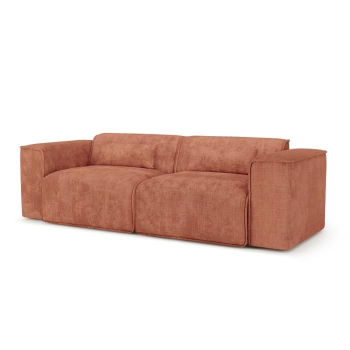 Divano fisso lineare a 3 posti NUNA in tessuto color terracotta
