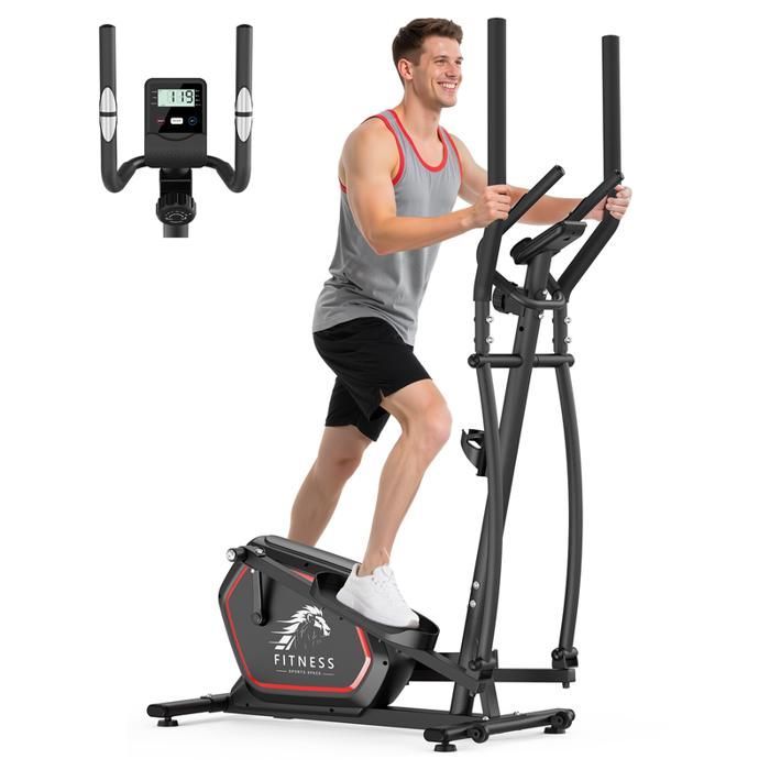 Vélo Elliptique - DSKEUZEEW - 10 kg - Résistance Magnétique 16 Niveaux - Écran LCD - Noir/Rouge