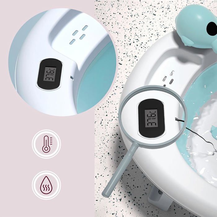 Baignoire bébé pliable - Moby-System - Holly - Thermomètre LCD - Coussin doux - Support métallique