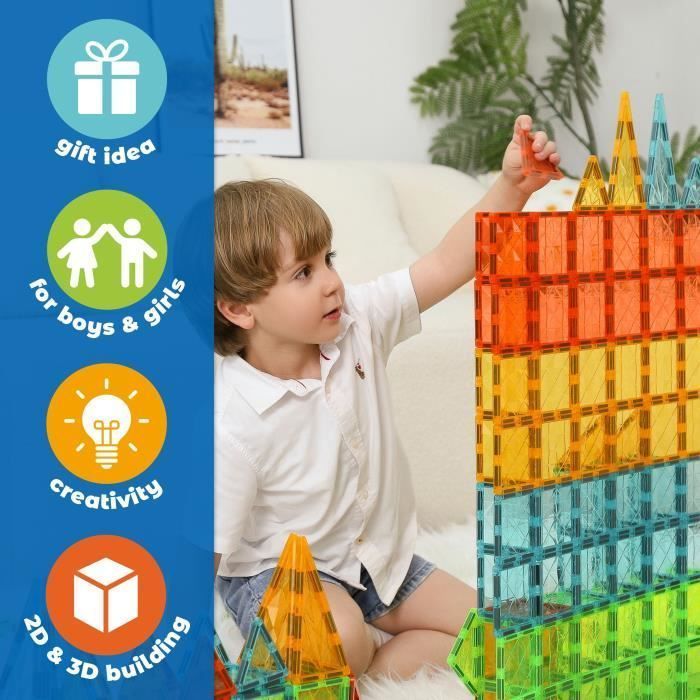 Tuiles magnétiques - GEOMAG - Tiles Gems Vehicles - 24 pièces - Effet cristal - Dès 3 ans