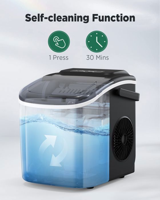 Ice Maker, Silonn, 12 kg/24h, Black, Self-Cleaning, 9 Cubes in 6 Min, 2 Sizes, Ideal for Home, Bar, Party