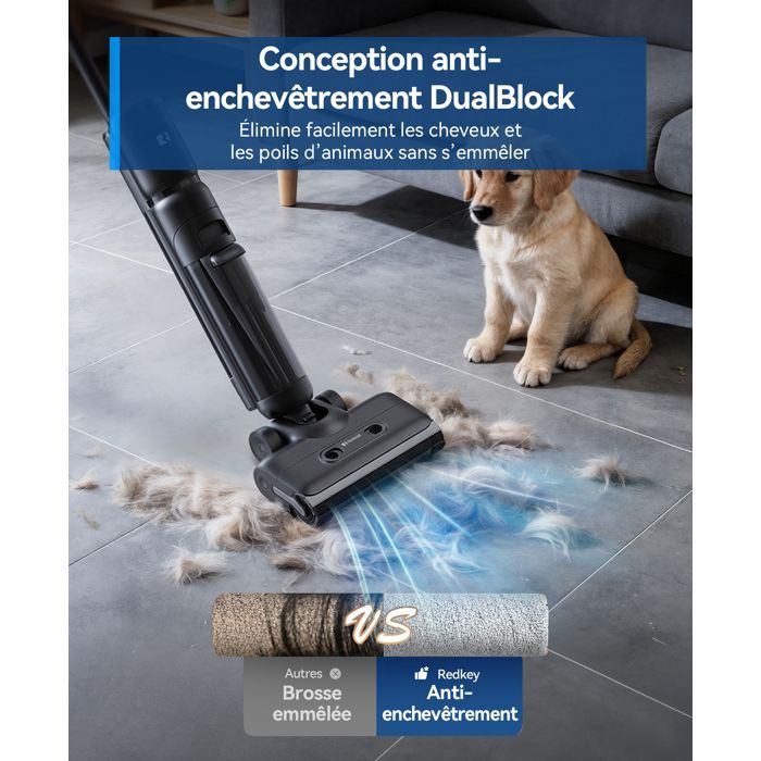 Aspirateur Laveur Sans Fil-Redroad H13- 23000Pa,Autonomie 75min,Auto-Nettoyage, Anti-Enchevêtrement, Écran OLED,pour Sols Durs-Noir