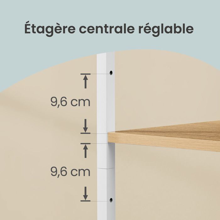 Mueble de almacenamiento de cocina con estante ajustable, 8 ganchos, barra de café, 4 niveles, blanco y roble.