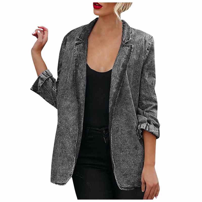 Women's Casual Coat Lapel Denim Cardigan Outdoor Work Suit Jackets Open Front Coat Cloak Jackets Female Blusas Chaqueta Mujer