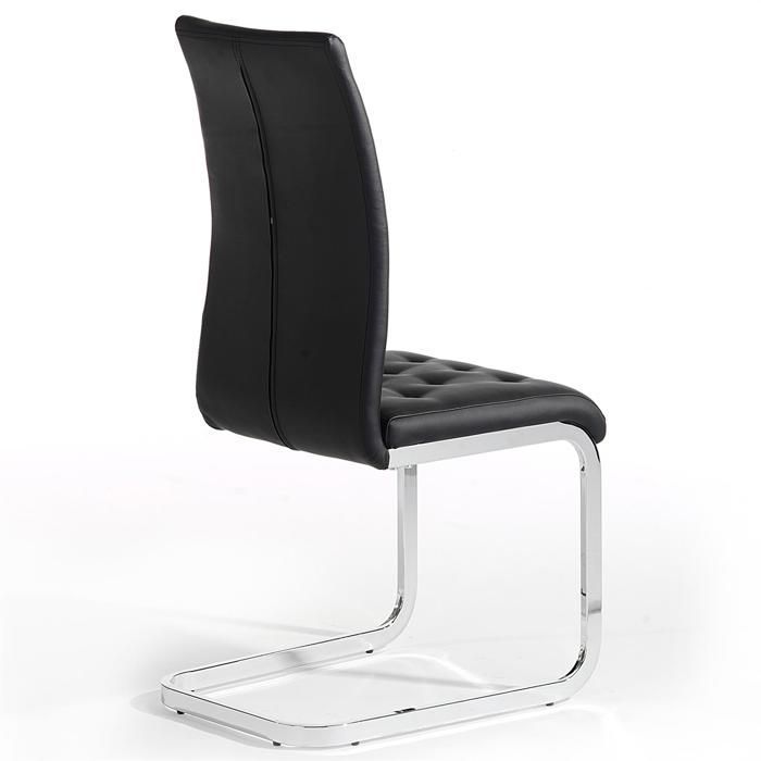Lot de 4 chaises de salle à manger CHLOE avec assise capitonnée et piétement chromé, revêtement en synthétique noir