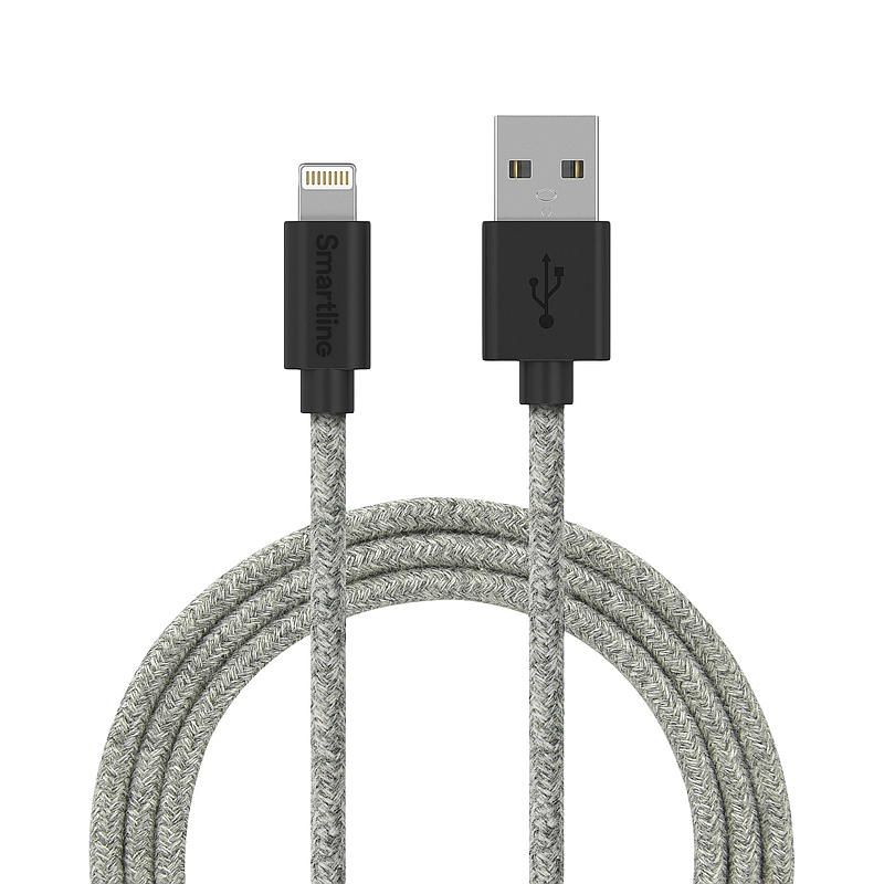 Cable de carga Smartline de 2 m USB-A a Lightning, gris Fuzzy