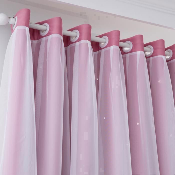 2 paneles - Cortina doble - Diseño de estrella calada - Opaca - 100 x 250 cm - Rosa - Para salón y dormitorio