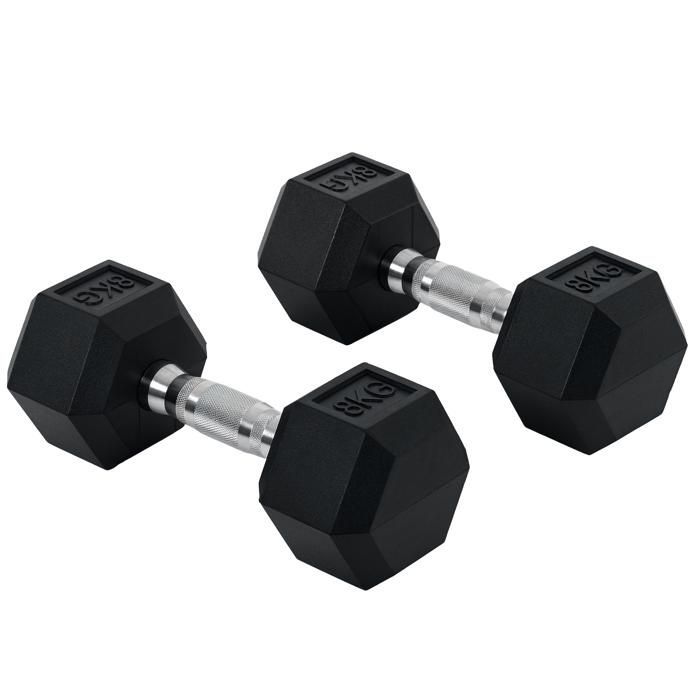 Juego de mancuernas - HOMCOM - Total 2 x 8 kg Entrenamiento de peso Fitness Hombres Mujeres Cardio - Metal Goma - Negro