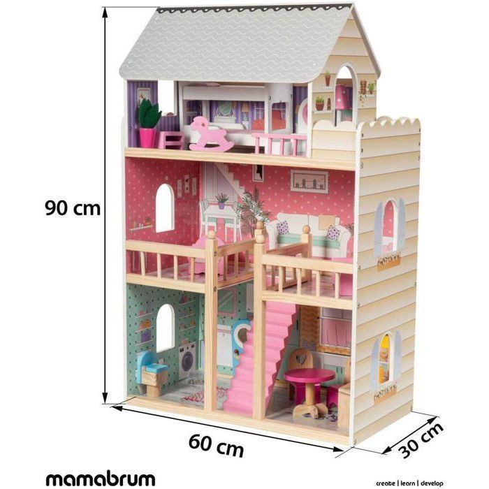 MAMABRUM Puppenhaus 60x30x90 cm LED 3 Etagen