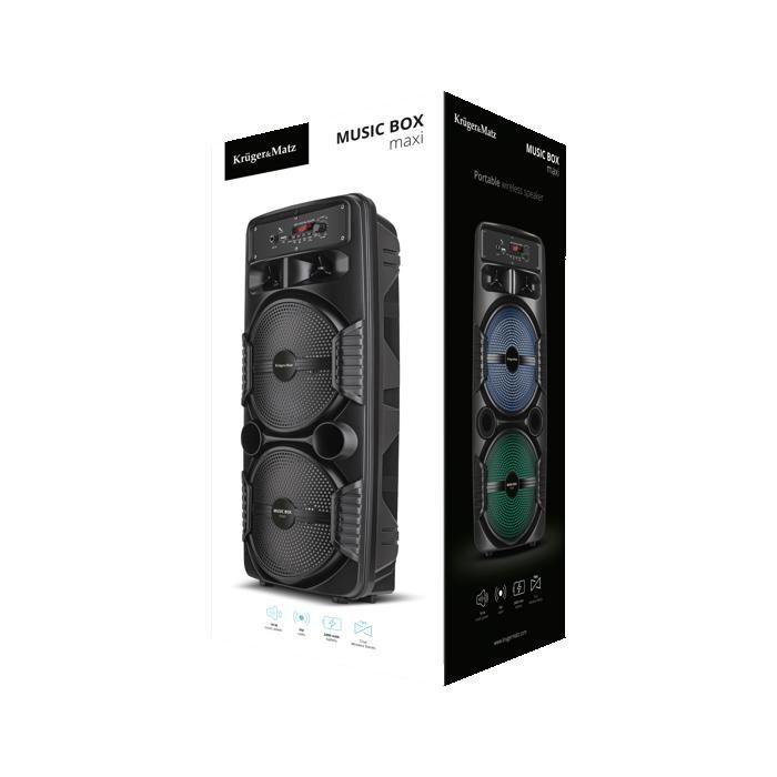 Altavoz portátil Bluetooth Kruger and Matz Music Box Maxi - Karaoke con entrada de micrófono - Radio FM - USB - AUX - Función TWS
