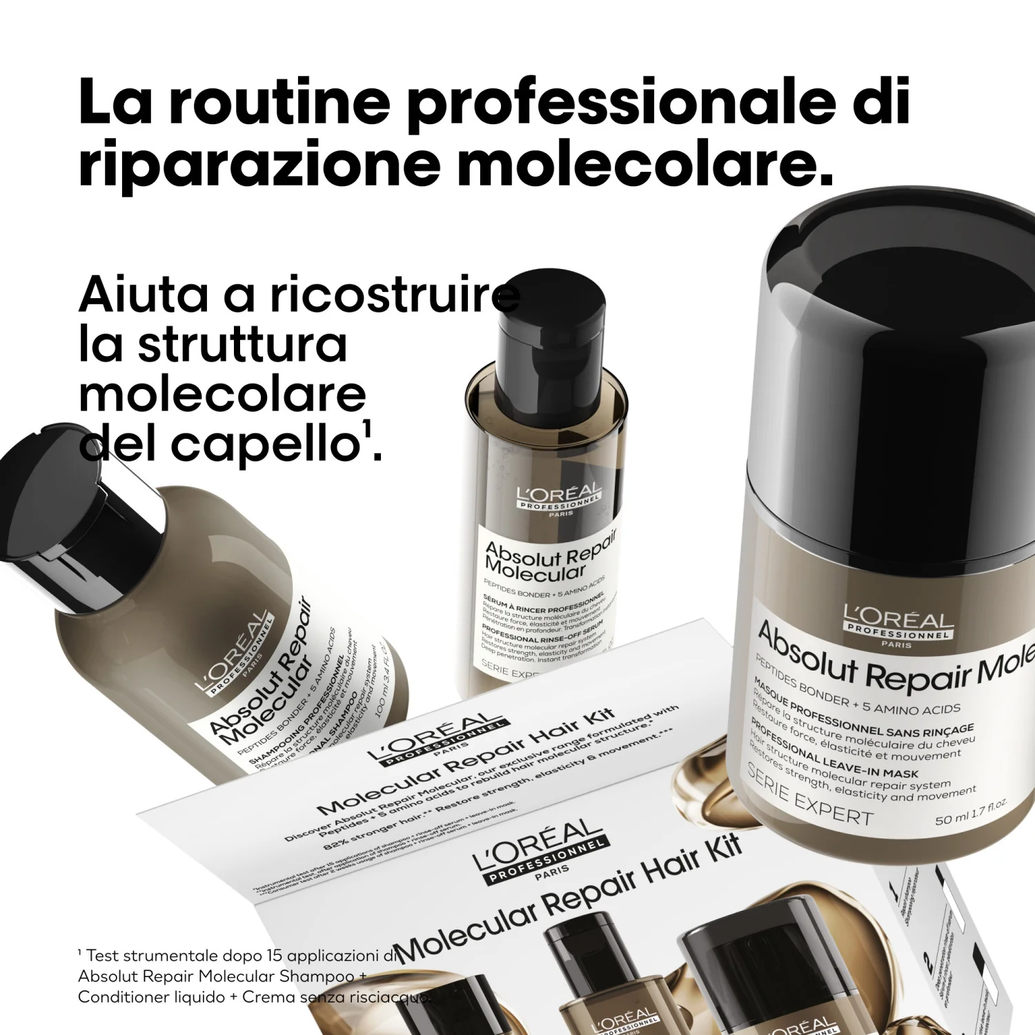 SERIE EXPERT New Absolut Repair Molecular Mini Trio  Kit Shampoo + Conditioner Liquido + Leave-in - Cofanetti per Capelli