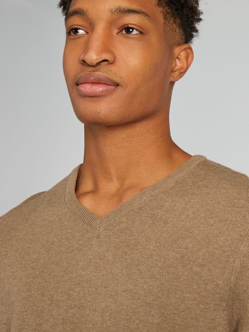 Gebreide trui met V-hals voor personen langer dan 190 cm - BEIGE