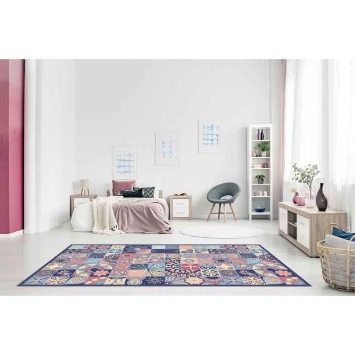 Tapis Vinyle Panorama Carreaux de Ciments Cuisine Rose 80x200 cm - Tapis pour Cuisine, Bureau et Salon en PVC