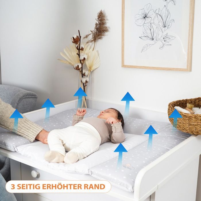 Wickelauflage – TOTSY BABY – 72 x 75 cm – Hellgrau – Waschbar und komfortabel