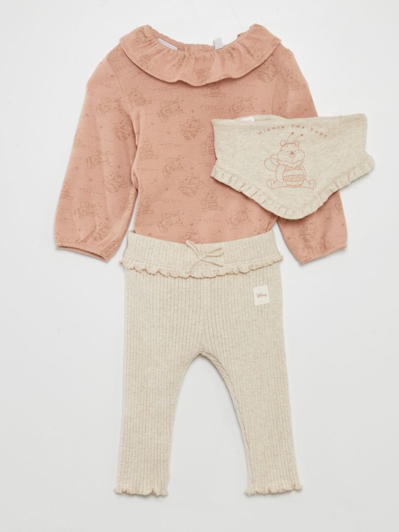 3-delige set: bodysuit, legging en slabbetje - BEIGE