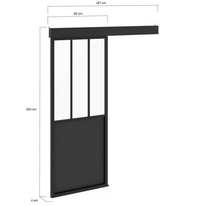 IDMARKET Sliding glass door kit, 83 cm, made of metal and MDF, with rail and fixings