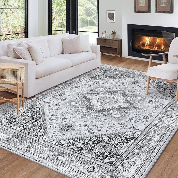 Scandinavian-style rug, 200x290 cm, printed, for bedroom, living room, kitchen, Grey