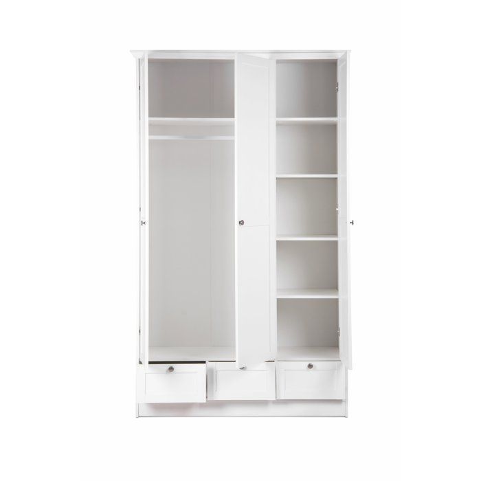 Armoire de chambre - LANDWOOD 18 - Blanc - 3 portes - 120 x 51 x 200 cm