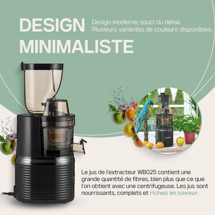 4Swiss BM202 Juicer | Slow Rotation, Powerful Motor | Large 8cm Feed Chute, Easy 1-Minute Cleaning, BPA-Free