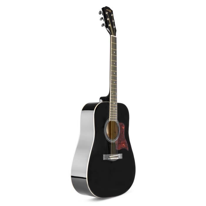 MAX SoloJam – Akustikgitarre für erwachsene Anfänger – Schwarz, Stahlsaiten, inklusive digitalem Stimmgerät und Tragetasche