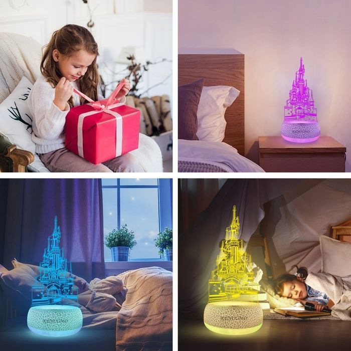 KENLUMO Stitch Lampe château Noël Enfant Cadeau Lampe de chevet LED télécommande Touchez pour changer decouleur decoration chambre