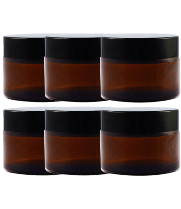 Pots verre ambré 50 ml avec capot noir (lot de 6)