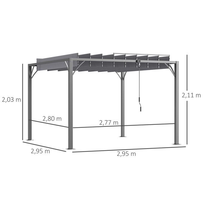 Pergola bioclimatica - Outsunny - 3x3 m, lamelle regolabili, stile contemporaneo, protezione UV 50+ - alluminio - grigio