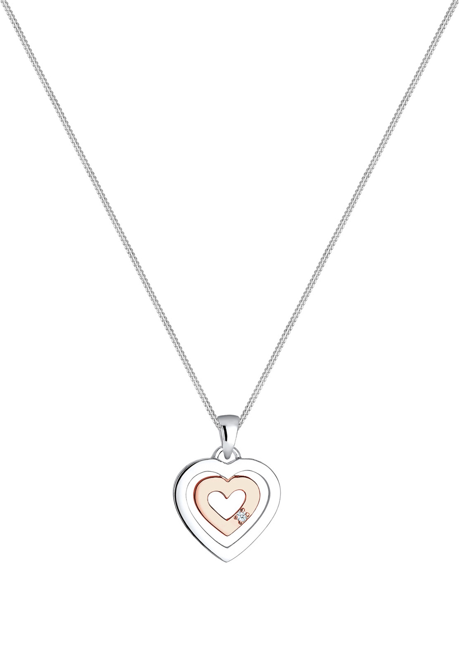 Elli DIAMONDS Femme Pendentif Coeur Bicolore avec Diamant (0,02 ct.) en Argent Sterling 925