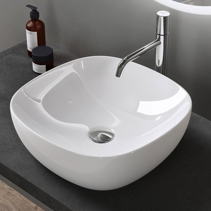 Lavabo de encimera ovalado de cerámica blanca doporro con revestimiento NANO Easy Clean Brüssel104 40,5x40,5x14 cm