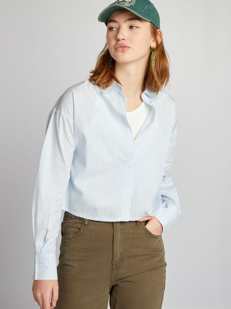 Korte poplin blouse - BLAUW