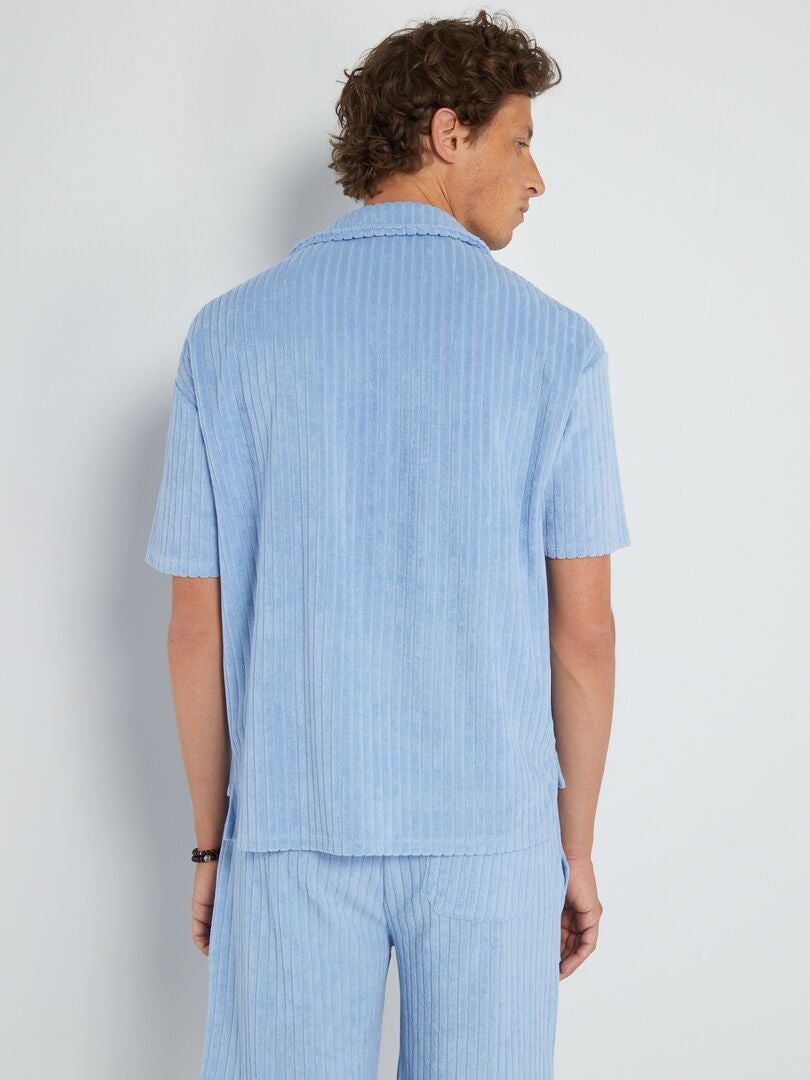 Camisa polo canelada em tecido atoalhado - AZUL