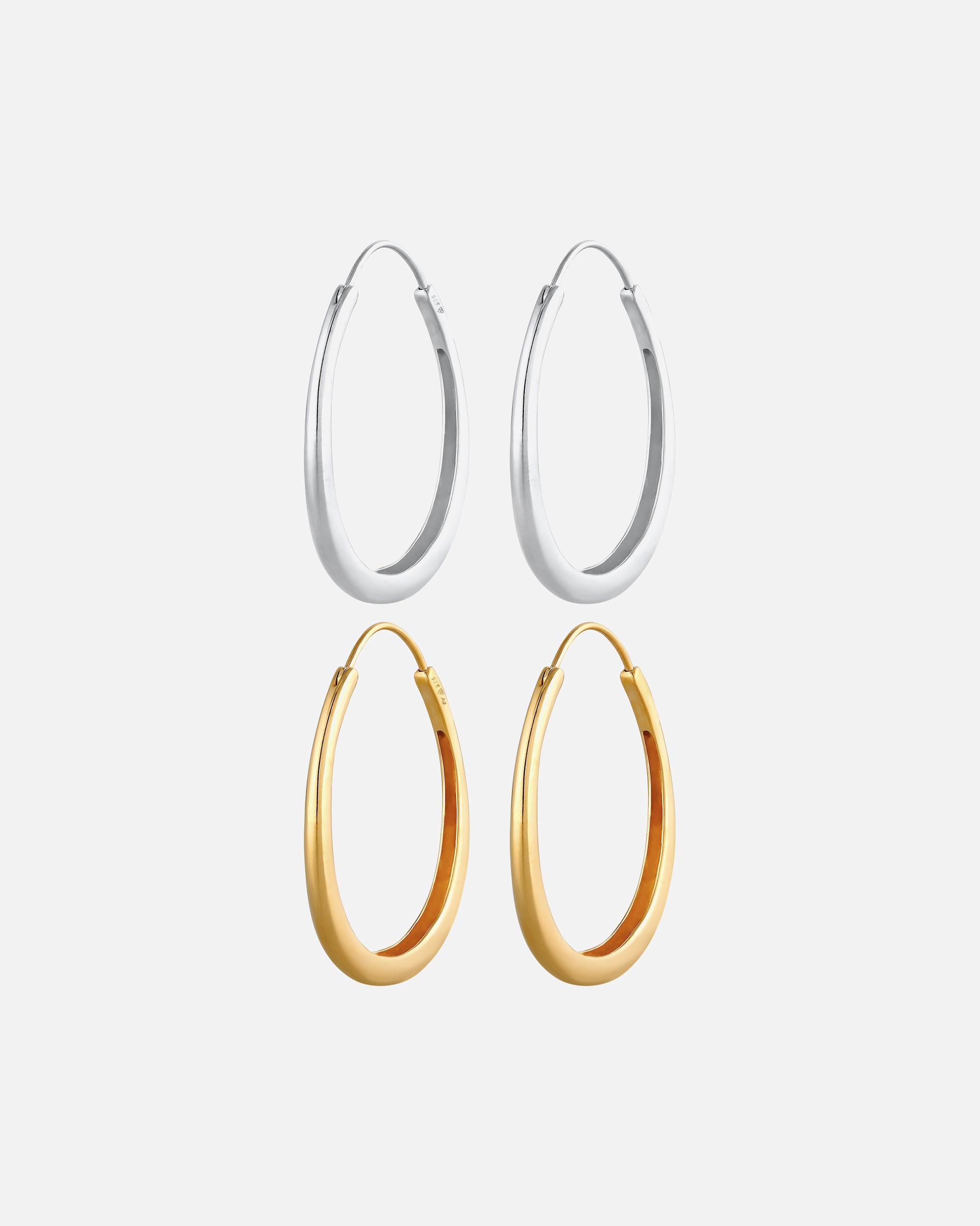 Elli Femmes Créoles Ovale Géo Bicolore Lot de 2 en Argent Sterling 925 Plaqué Or