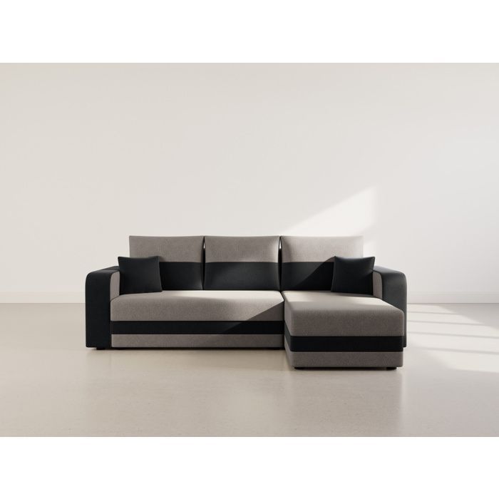 Harvey - Sofá cama esquinero reversible de 4 plazas con espacio de almacenamiento en tela bicolor - Negro / Gris