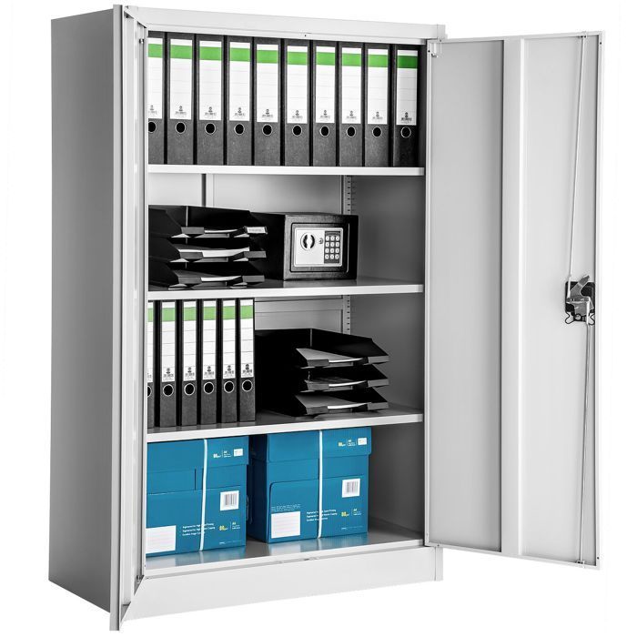 Office storage - TECTAKE - Metal filing cabinet with 3 adjustable shelves - 90 cm x 40 cm x 140 cm - Grey