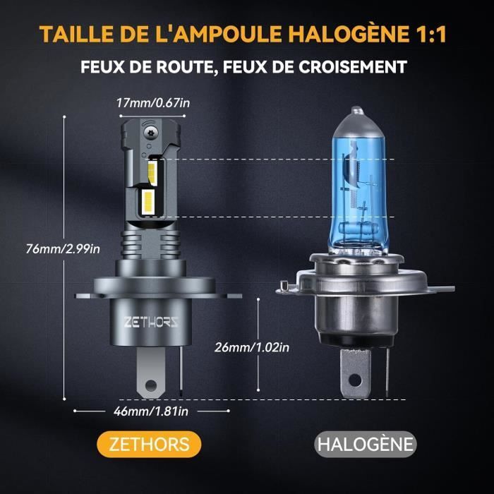 2 bombillas LED H4, no polarizadas, 16000LM 50W 6000K Blanco Xenón 400% más brillantes, halógenas para faros de luz alta y baja