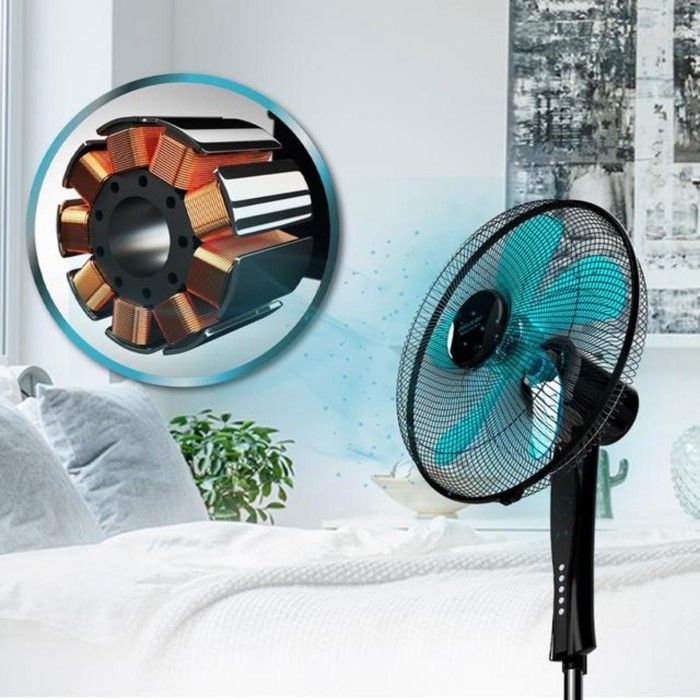 Ventilador de pedestal Cecotec EnergySilence 530 con conexión eléctrica, control remoto y temporizador, color negro. 50 W, 5 aspas (40 cm).