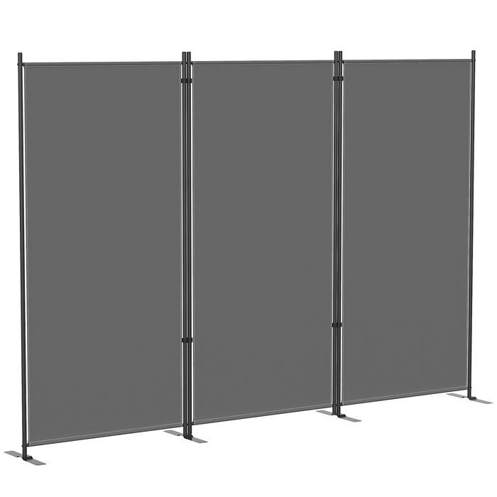 Mampara de jardín - pantalla de privacidad exterior - Outsunny - 3 paneles, opaca, patas metálicas estables, protección UV - 260x180cm - gris oscuro
