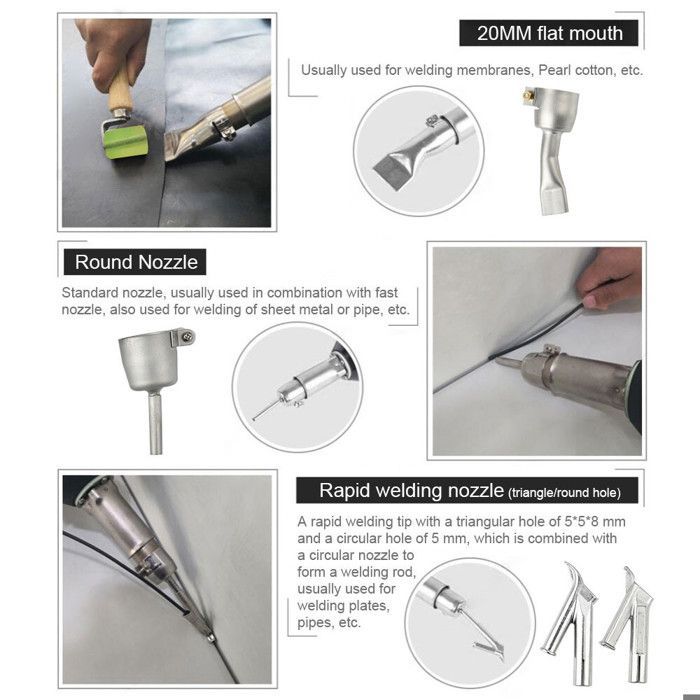 Pistola de soldadura para plásticos de 1600 W, boquilla de aire caliente de 40-600 °C, pistola de soldadura para reparación de plásticos (PVC, PP, PE).