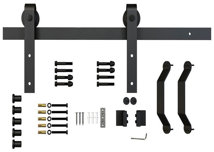 Porta scorrevole in legno Schulte, 90x215 cm, porta interna piena, porta da fienile in rovere, rovere, sistema di apertura nero