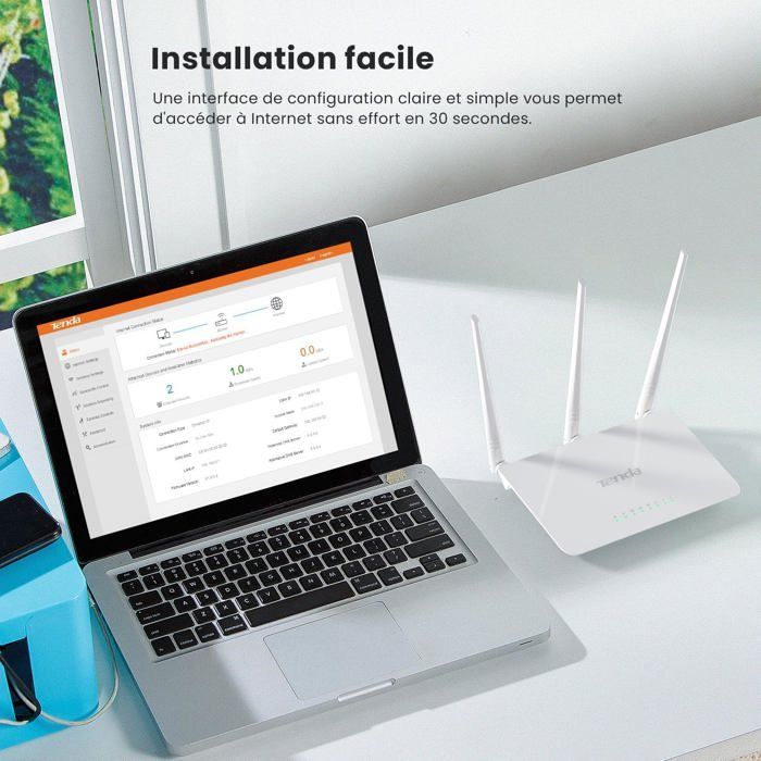 F3 N300 WLAN-Router, Drahtlosrouter mit bis zu 300 Mbit/s im 2,4-GHz-Band, WLAN-Zugangspunkt mit 3 x 5-dBi-Antennen, 3 Anschlüssen