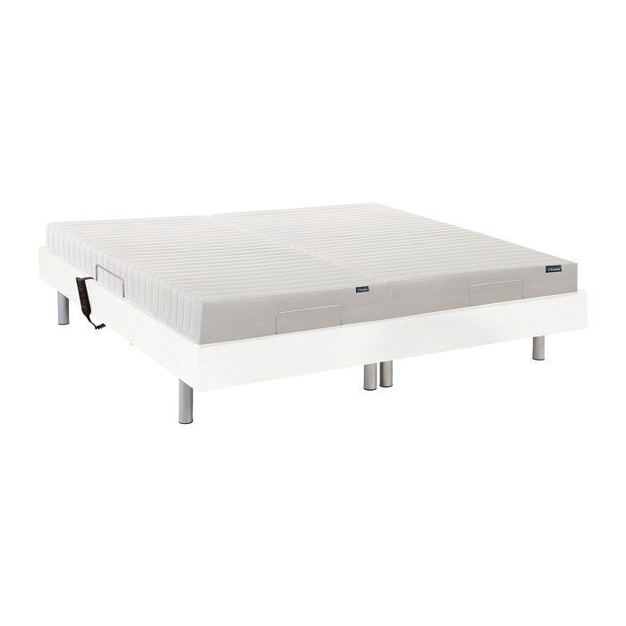 Cama eléctrica de relajación con base de láminas y colchón de látex confort - 2 x 70 x 190 cm - Blanca - ETHER by YSMÉE