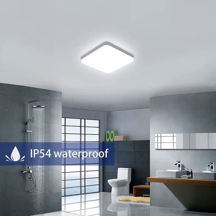 DORLINK Moderne quadratische LED-Deckenleuchte – 25 cm, Weiß – IP65 – 32 W, Kaltweiß (6500 K), Badezimmer, Küche, Wohnzimmer, Schlafzimmer