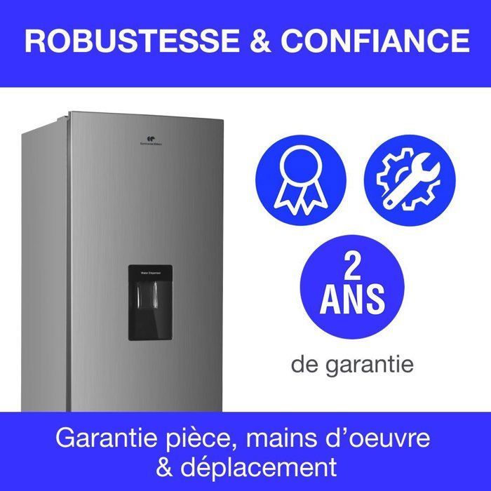 Continental Edison bottom-freezer refrigerator - 251L - Total No Frost - Stainless steel - W 54 cm x H 180 cm